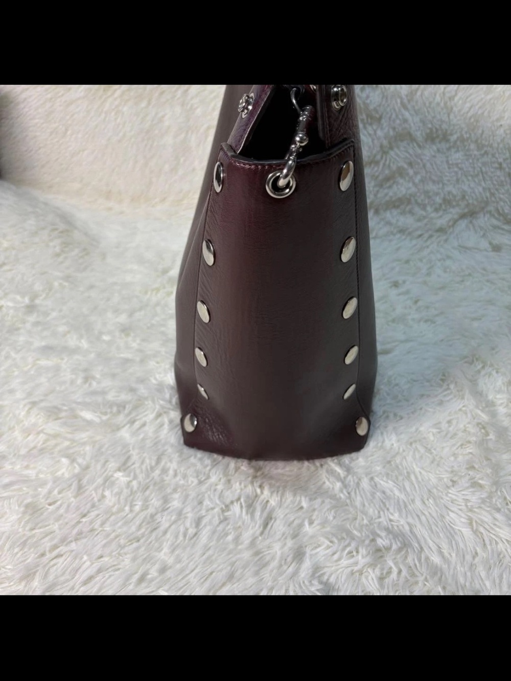 Mulberry Leather Tote in Deep Burgundy with Silver Studs - Picture 5 of 16